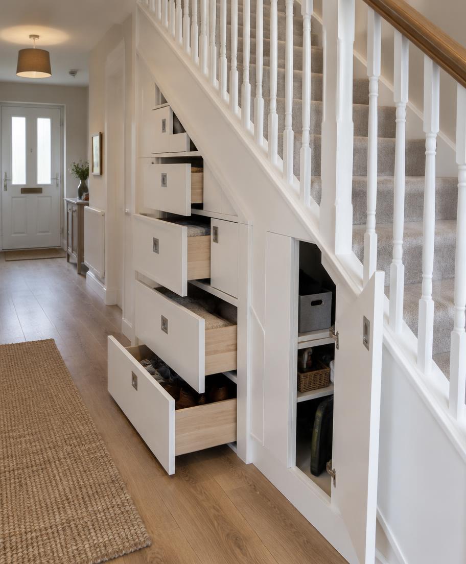 Bespoke pull-out under-stairs drawers